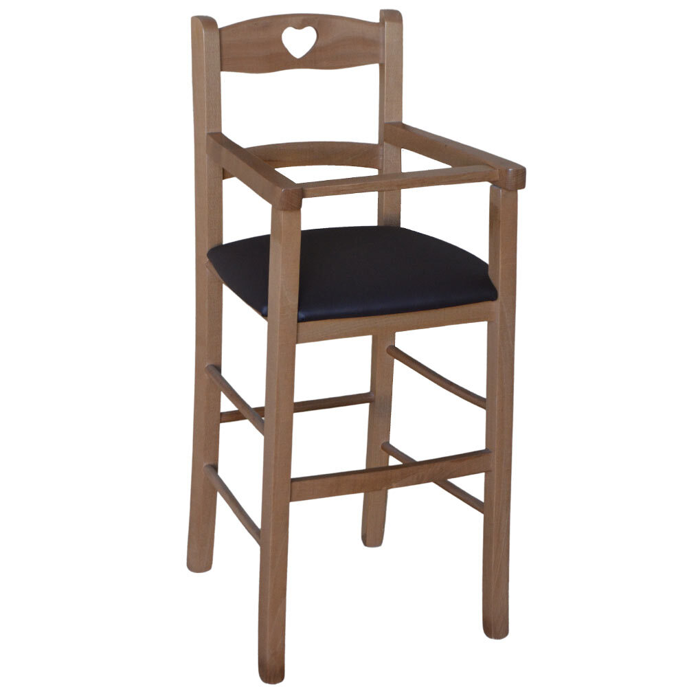 Trona De Madera De Nogal Claro Con Asiento Acolchado De Piel Sintética Marrón