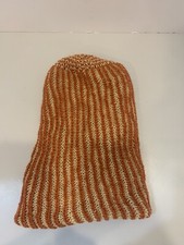 Handmade Unisex One Size White Orange Knit Beanie Winter Hat Ski Snow Foldable