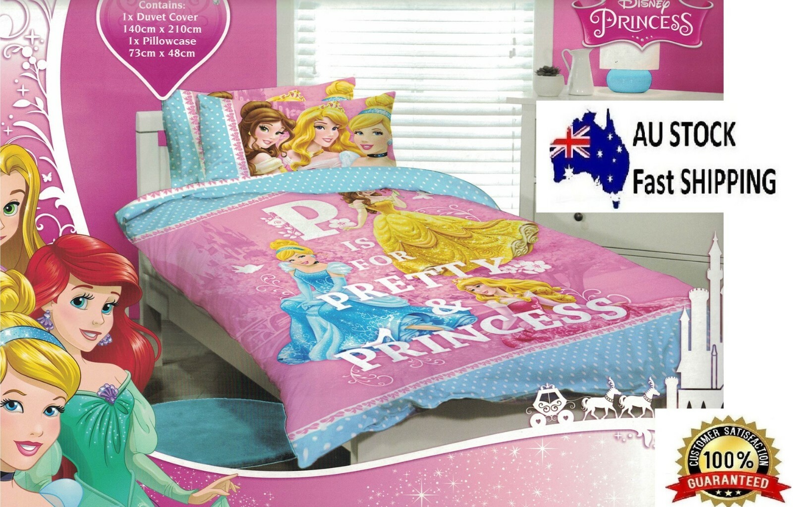 Disney Princess Single Bed Quilt Doona Cover set + 1 pillowcase Perfect
