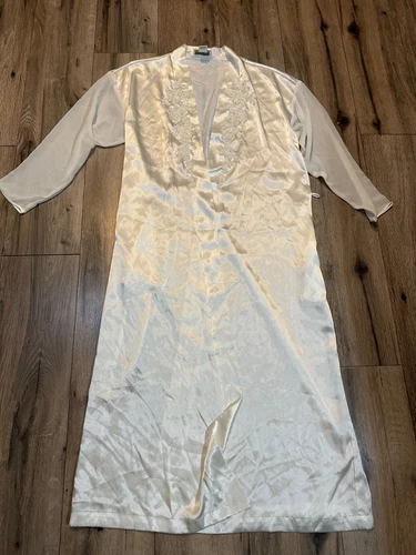 VTG Alexandra Nicole Ivory Satin Beaded Robe Embroidered Front Sheer Sleeves Sma