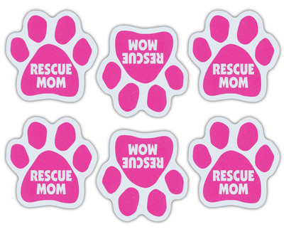 Mini Dog Paw Magnets (Set of 6) - Pink Rescue Mom - Car, Refrigerator, More