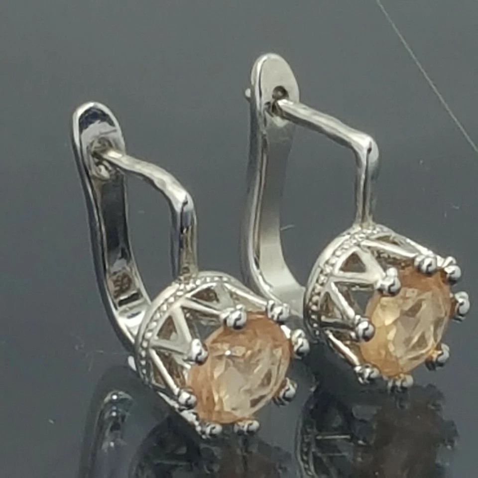 18K White Gold Filled Stunning Italian Morganite 18ct GF Huggie Earrings 15mm - Image 2 of 4