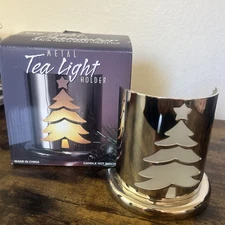 METAL CHRISTMAS TREE HOLIDAY TEA LIGHT CANDLE HOLDER