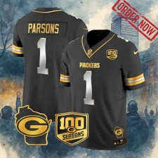 Micah Parsons 1 Packers 100th Season Black Gold Stitched Jersey " ALL SIZES "