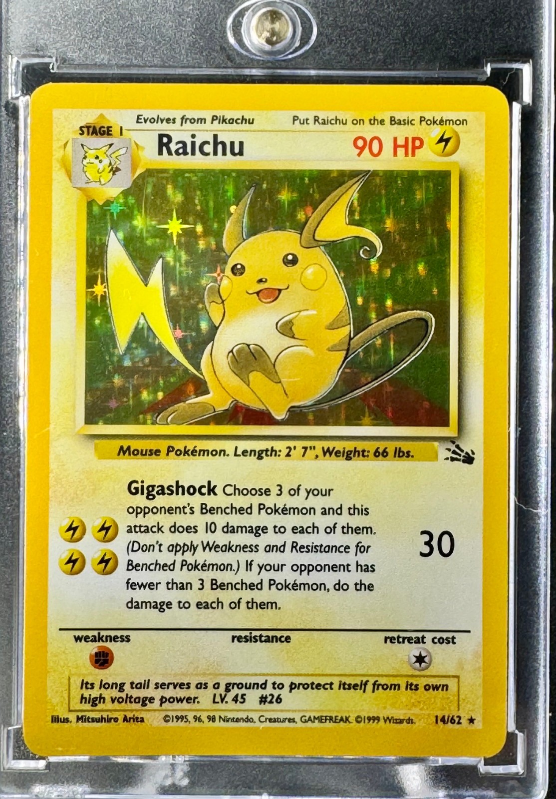 MINT 1999 POKEMON FOSSIL RAICHU HOLO RARE #14/62 POKEMON CARD