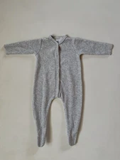 Zara Home Baby Gray Terry Knit Footed Jumpsuit 1–3 Months Scalloped Trim