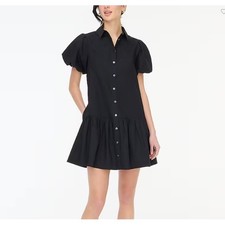 J Crew Bubble Sleeve Shirt Dress Black Size 4 Womens Button Front Cotton