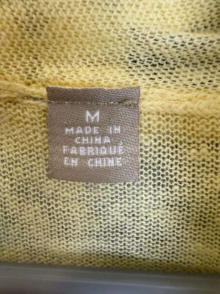 Cárdigan Anthropologie Mujer Mediano Amarillo Lino Transparente Pom Ribete Ligero Foto 4 de 4