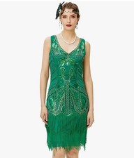 BABEYOND Women's XXXL 1920s Green Beaded Sequin Fringe Flapper Dress Party