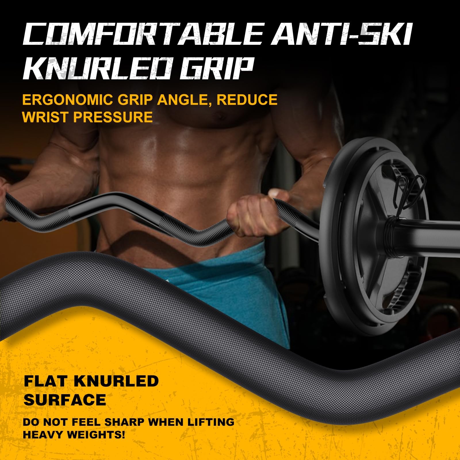 Olympic EZ Curl Barbell Bar, 47" Curl Bar for Weight Lifting, Home Gym Weight...