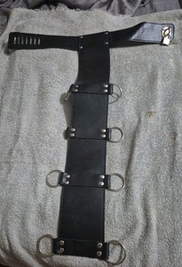 Leather O Ring Body Harness Back Armbinder Neck Collar w/ lock  Bondage BDSM
