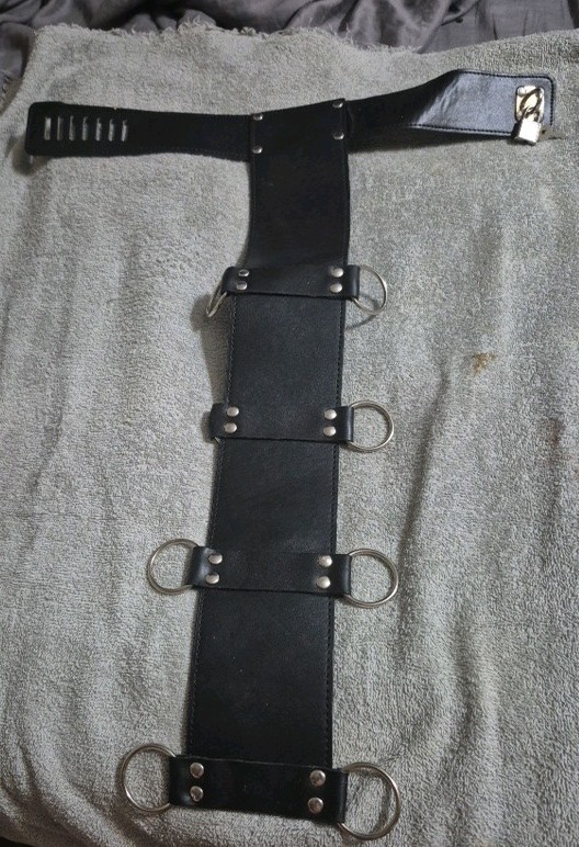 Leather O Ring Body Harness Back Armbinder Neck Collar w/ lock  Bondage BDSM