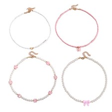 Pack of 4 Butterfly Pearls Necklace Jewelry Childrens Gift Lightweight Accessory