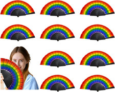 10Pcs Rainbow Hand Fans, Pride Folding Hand Fan, Colorful LGBT Hand Held Fan, Pl