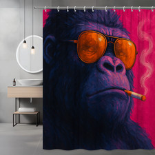 Cool Gorilla Shower Curtain with Funky Sunglasses and Pink Background
