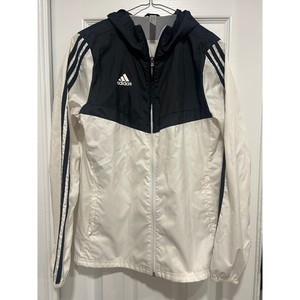 Adidas Windbreaker Hooded Jacket White Black 3 Stripes Athleisure Size XS