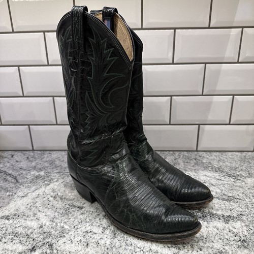 Dan Post Western Lizard Skin Boots Black Green Scroll Design Women 10 Men 8D