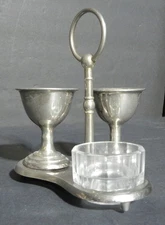 D.R.G.M. Metal Silver Tone Egg Cruet Set Vintage pre-owned