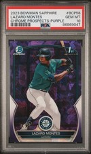 2023 BOWMAN SAPPHIRE ED CHROME PROSPECTS PURPLE #BCP58 LAZARO MONTES 7/25 PSA 10