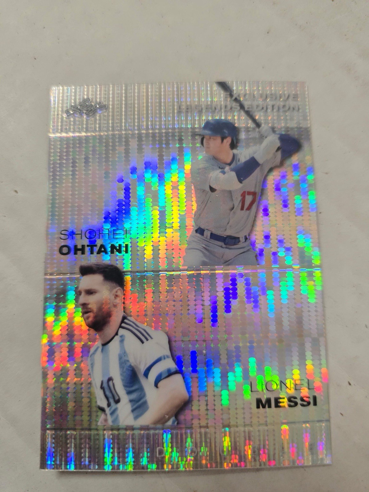 2023 Leaf Metal Dual Shohei Ohtani Lionel Messi Silver /25 Pulsar Refractor