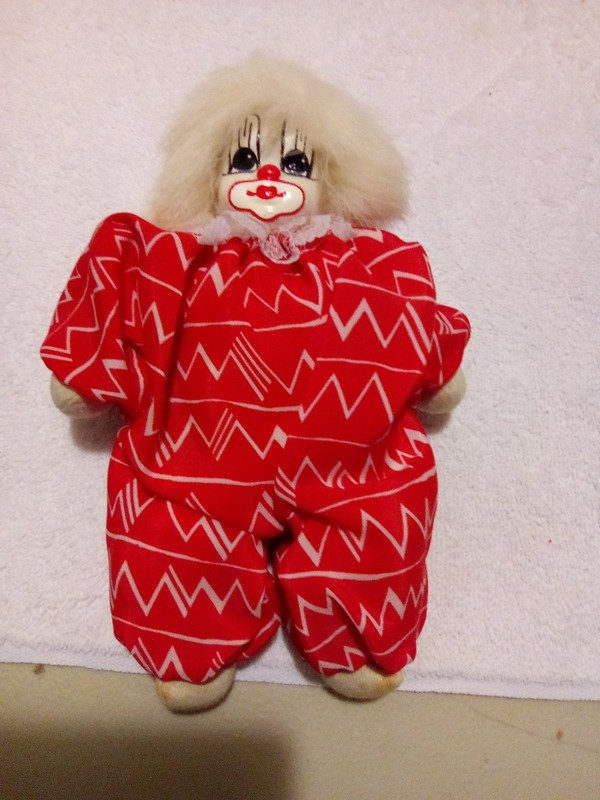 Vtg Q-Tee Clown Sand Doll White  Rabbit Fur Hair Hand Painted Hand Made