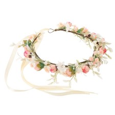Boho Floral Garland Headband with Ribbon- Wedding Flower Wreath Crown Photo