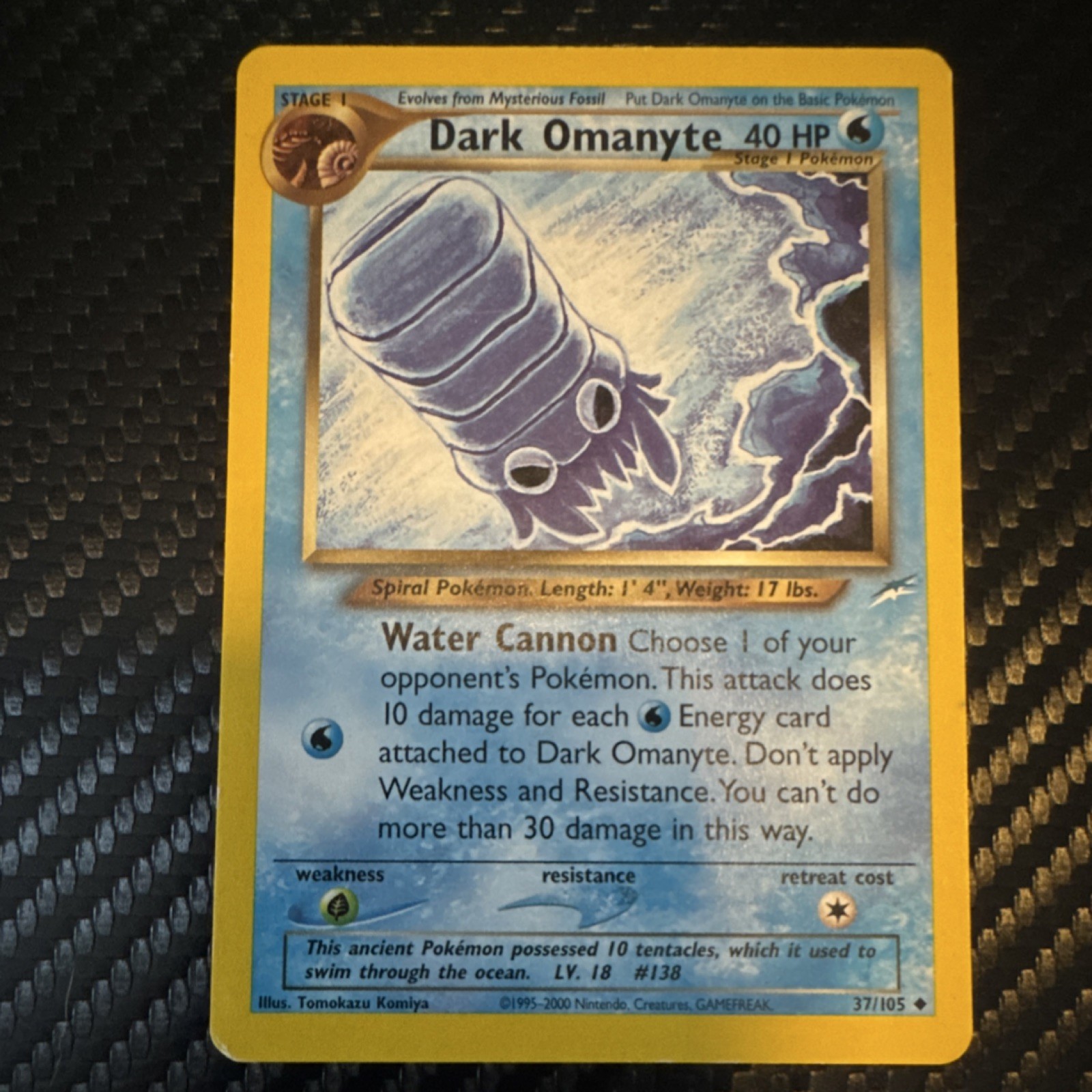 Pokémon Dark Omanyte Team Rocket 37/105 Uncommon Stage 1 40 HP Regular Card 2000