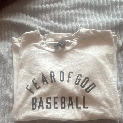 Fear of God Baseball Men's L White Graphic Logo Crew Neck Short Sleeve Tee