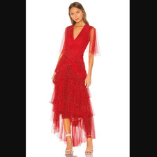 NWT BCBGMAXAZRIA Tiered Polka Dot Gown  Size 0