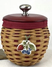 Longaberger 2005 Large Strawberry Basket Set with Lid & Tie-On