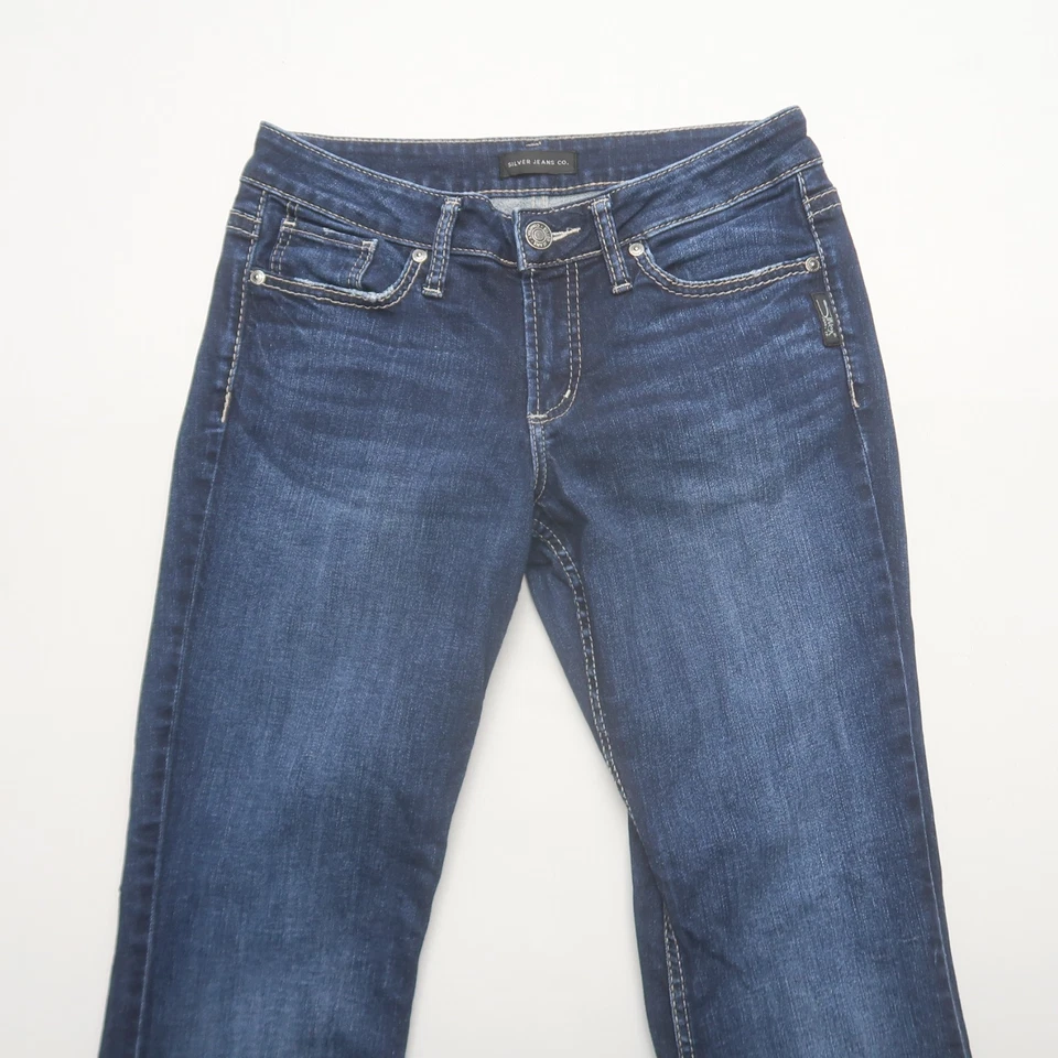 Silver Suki Slim Boot Jeans Size 28 x 33 Dark Wash Low Rise Blue Stretch Denim - image 3 of 4