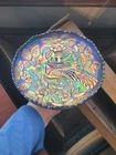Very Bright Fenton Carnival Glass Blue Peacock & Urn Ice Cream Bowl