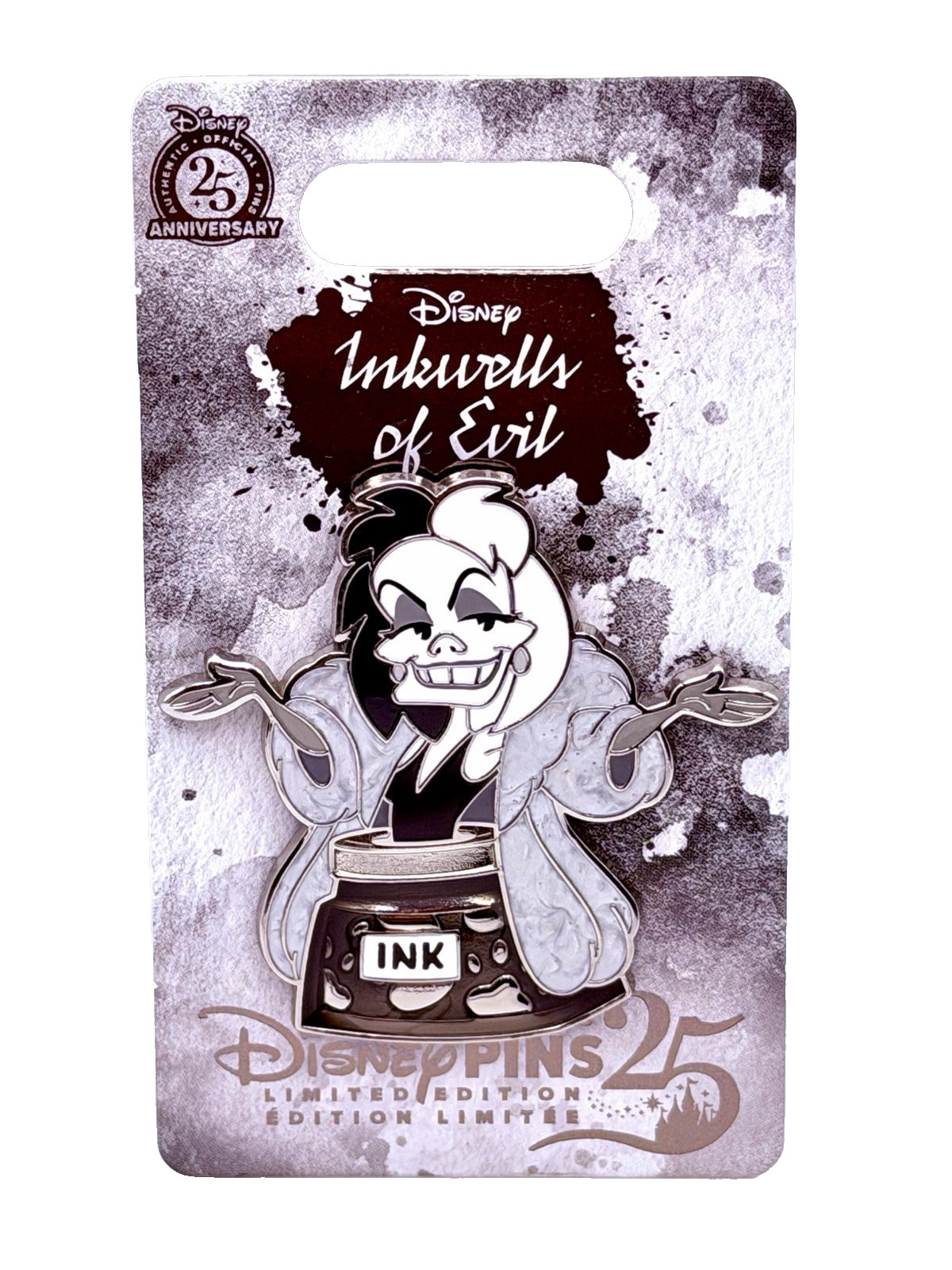 Disney Parks Inkwells Of Evil Series Pin 2025 Cruella De Vil 101 Dalmatians LE