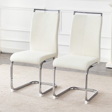Set of 2 Cream Textured Granular Fabric Material Dining Chairs: 39.3" Hig