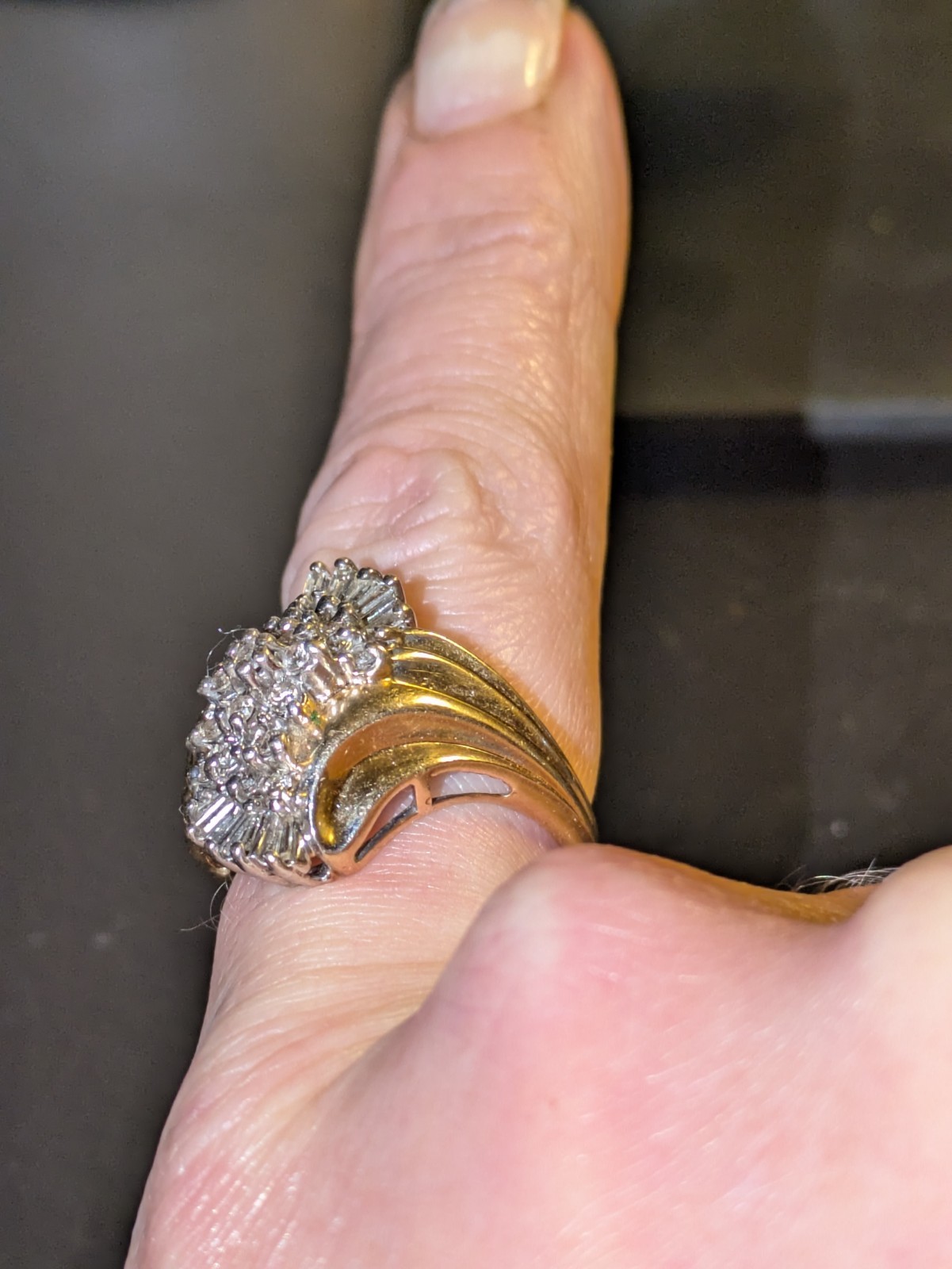 14kt Solid Gold Diamond Waterfall Cocktail Ring S… - image 3