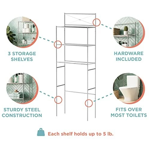  Prateleira de armazenamento sobre o vaso sanitário economizadora de espaço, atrás do vaso sanitário banheiro cetim níquel - Imagem 4 de 4