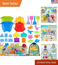 Juguetes de playa para niños, juguetes de arena con 4 cubos de arena y palas para niños, arena...