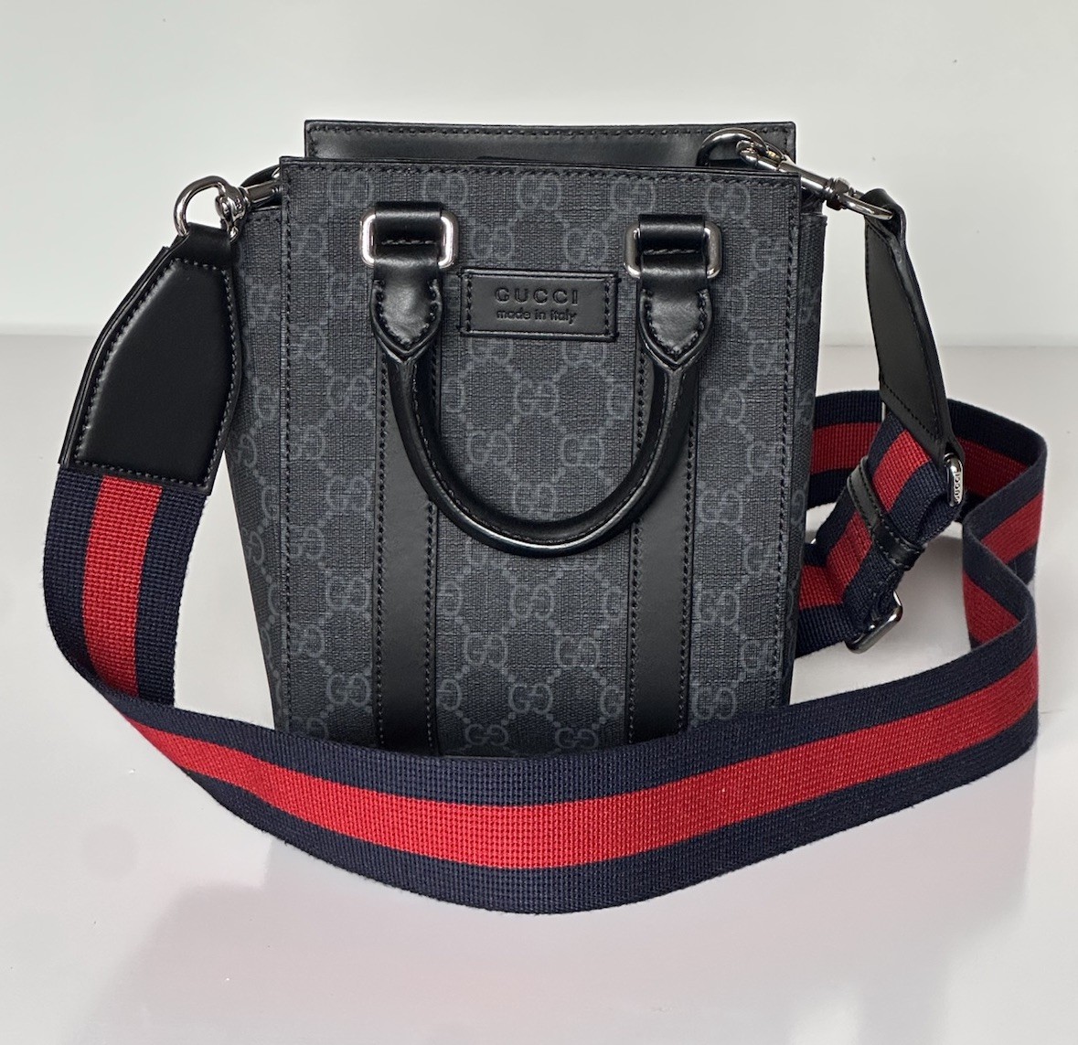 Gucci GG Supreme GG Web Canvas/Leather Mini Tote Bag Black