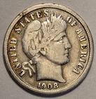 Nicer Low Mintage fine++ 1908 S Barber Liberty Dime