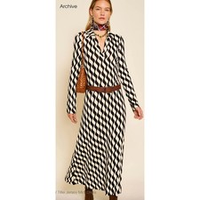 Rixo Tillie Jersey Midi Shirt Dress Mono Wave Long Sleeve Size 10