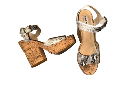 STEVE MADDEN Size 10 Black White Snake Print Cork High Heel