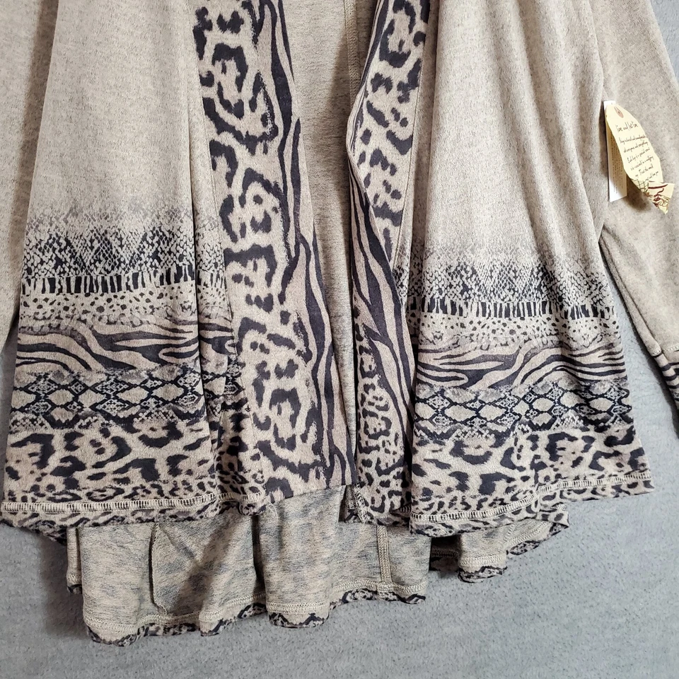 One World Women Sweater Medium Brown Leopard Cardigan Zebra Open Front NWT - Image 3 of 4