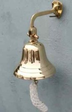 Brass Ship Bell Polished Nautical Hanging Door Bell With Wall Mount Bracket NEW