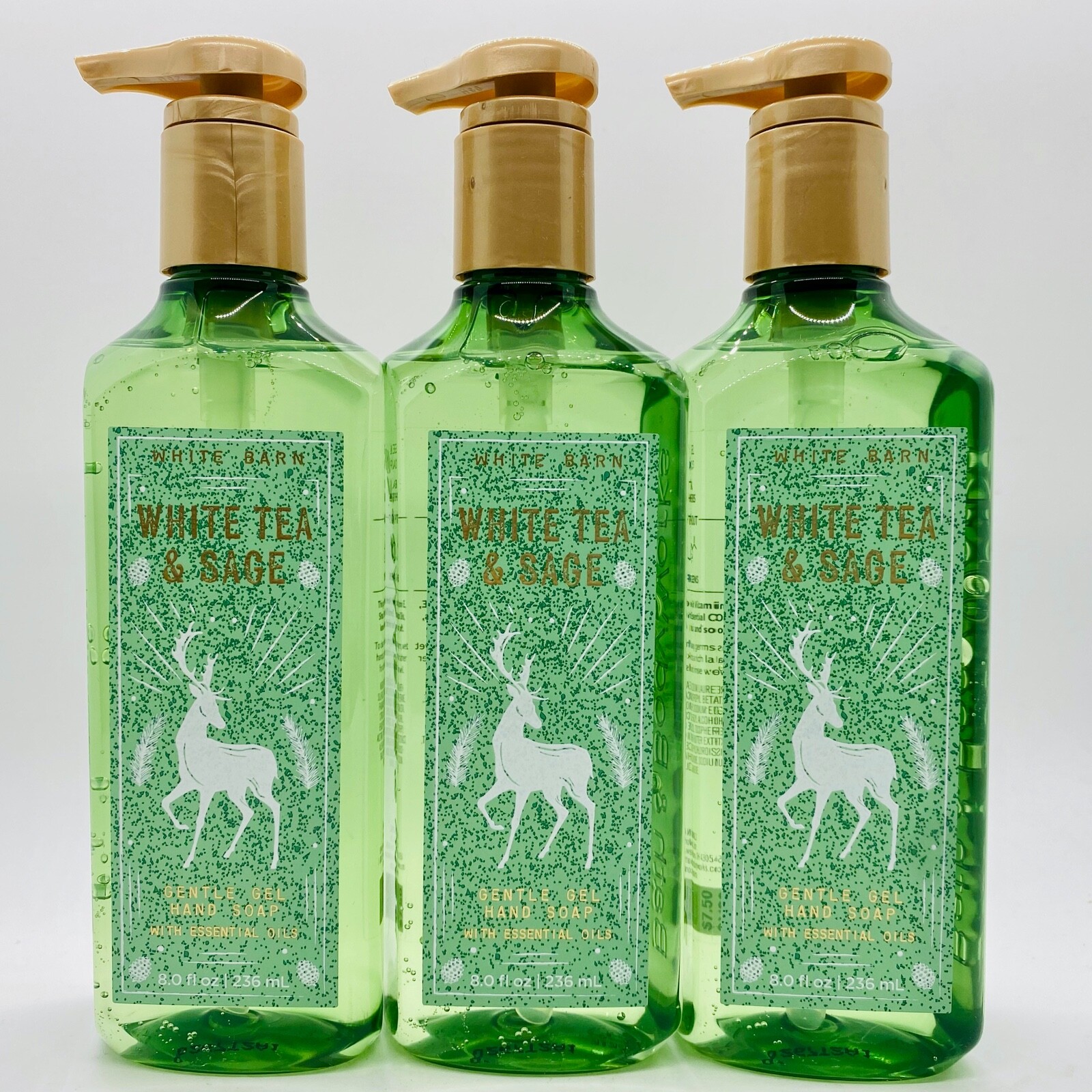 3Pack Bath & Body Works WHITE TEA & SAGE Gentle Gel Hand Soap Wash 8