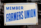 VINTAGE FARMERS UNION 12” PORCELAIN SIGN CAR GAS TRUCK GASOLINE OIL