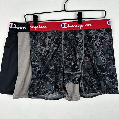 #ad #ad Champion 3 Pair Boxer Briefs Men’s Size Medium Black Gray Red Polyester Spandex $12.90