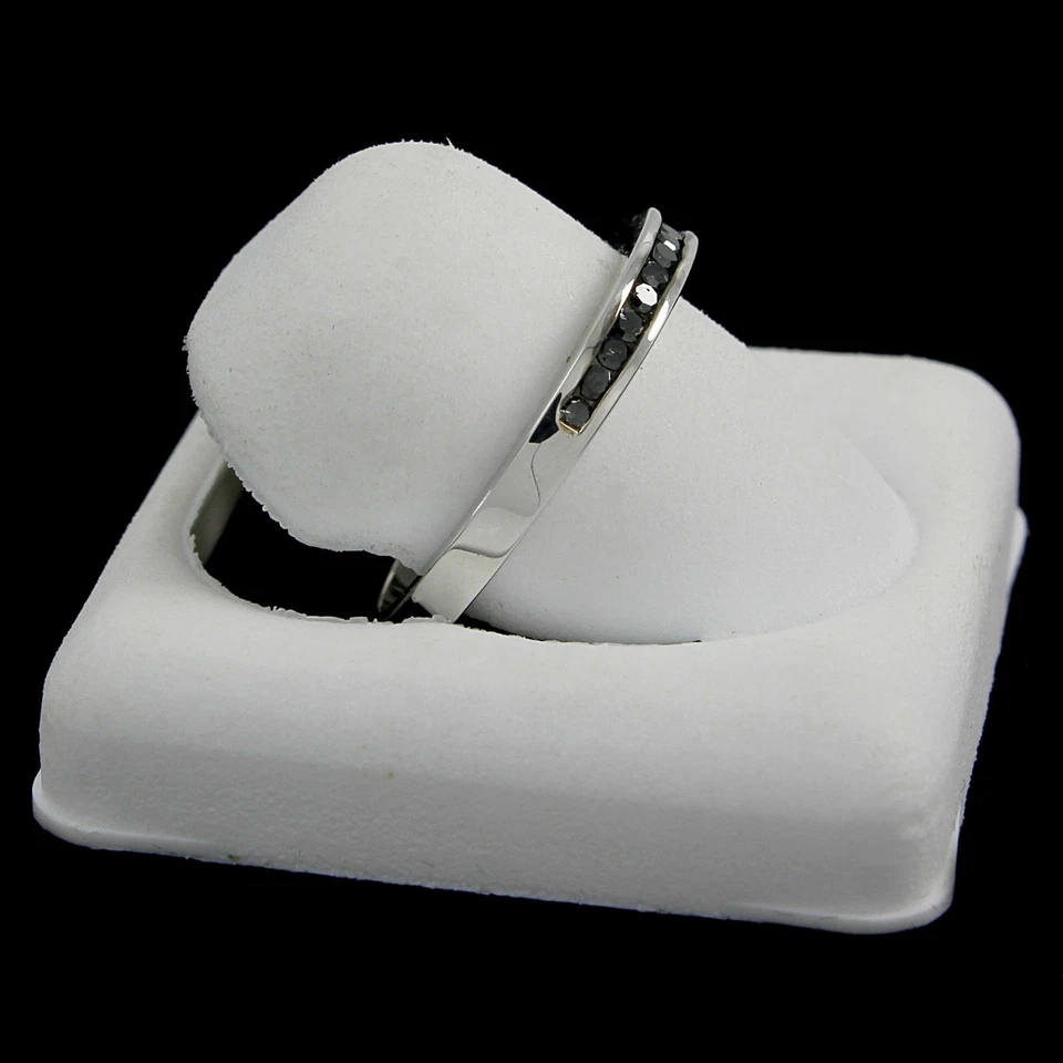 Мужское обручальное кольцо из чистого серебра с круглым черным натуральным бриллиантом 1/6 карата - Изображение 2 из 4