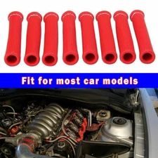 Red 8Pcs 2500° Spark Plug Wire Boots Protectors Sleeve Heat Shield Cover For BBC
