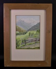 Aquarell DORF in den ALPEN Österreich / Tirol - sign. RIEDER  1948