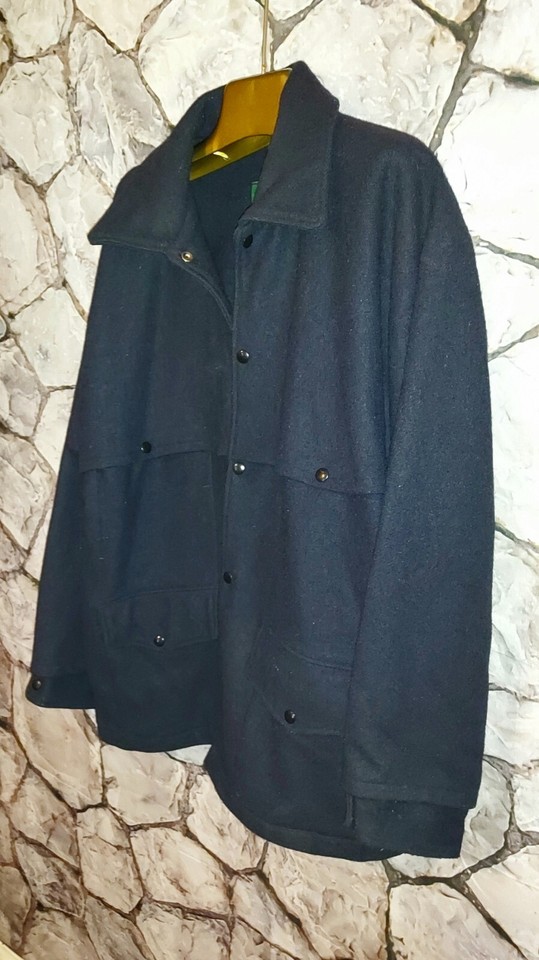 Vintage Orvis Navy Blue Heavy Wool Snap Front Jacket Coat Size Large